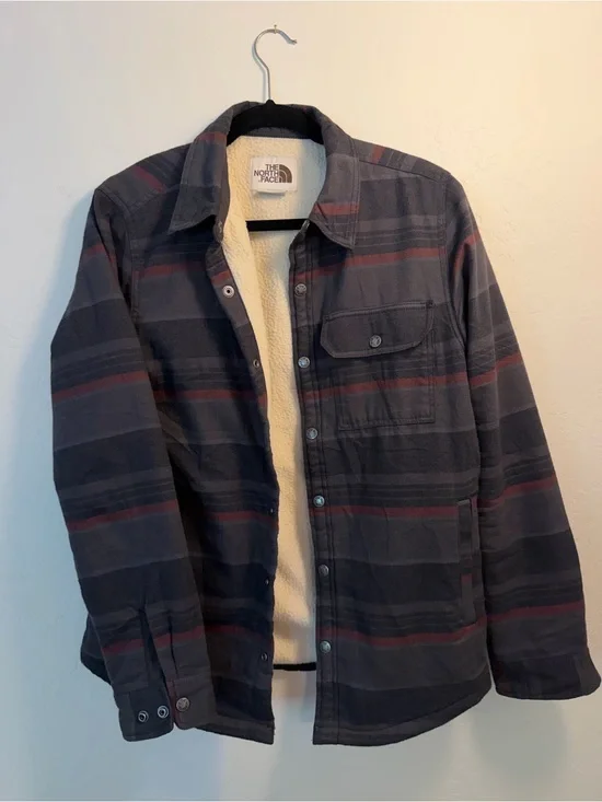 The North Face Men's Dark Gray Striped Sherpa Shirt Jacket