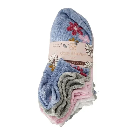 Daisy Fuentes Girl‎ No Show Socks Shoe Size 10-4 Floral Pink Blue Gray