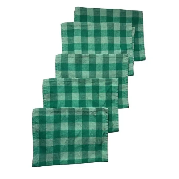 Crate & Barrel Set of 5 Plaid Gingham Placemats 100% Cotton Green Made in India