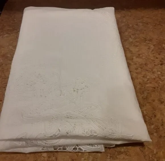 Vintage White Vinyl Lace Tablecloth Easy Clean