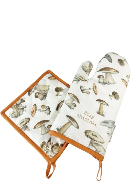 NEW Primitive Kathy HOLY SHIITAKE Mushroom Themed Oven Mitt & Pot Holder Set/2