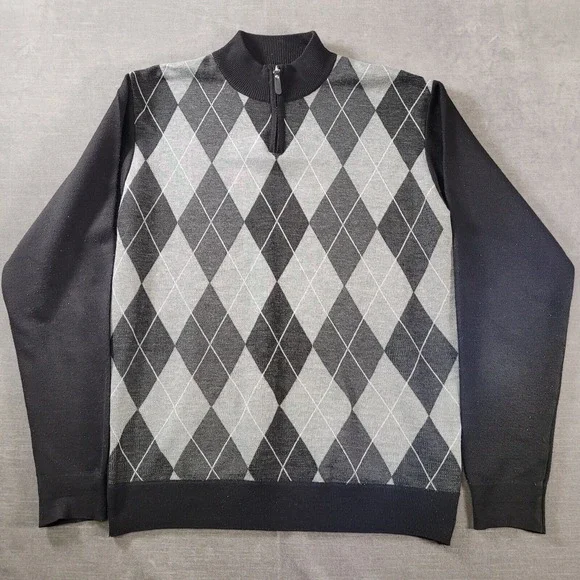 The North Pole Black Gray Grandpa Sweater 1/4 Zip‎ Mens Size XL