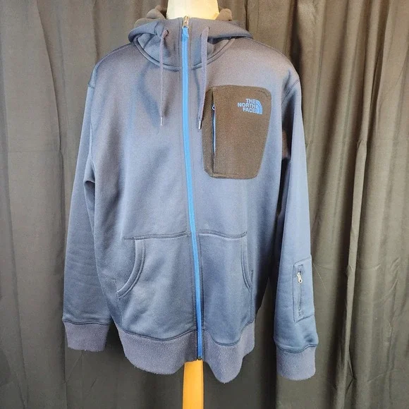 The North Face Mens Hooded Jacket Black And Blue‎ Pockets Size L