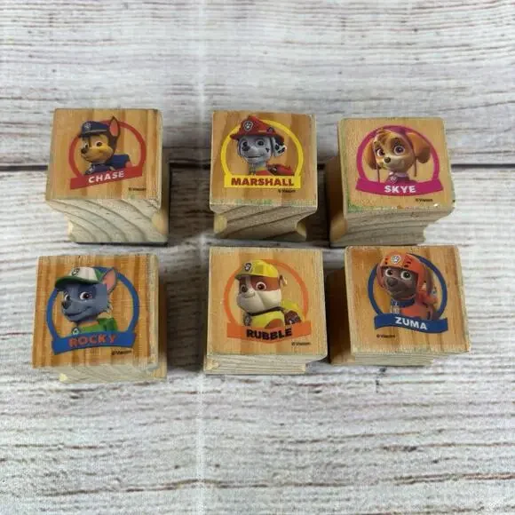Paw Patrol Wooden Rubber Stamp Lot of 6 Chase Marshall Skye Rubble Nick Jr