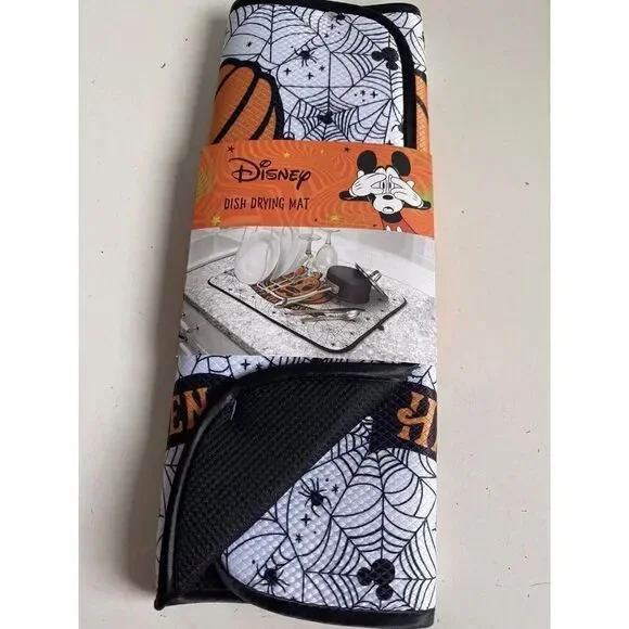 Disney Mickey Mouse Halloween Dish Drying Mat 16”x18” Spider Web‎ Pumpkin NEW