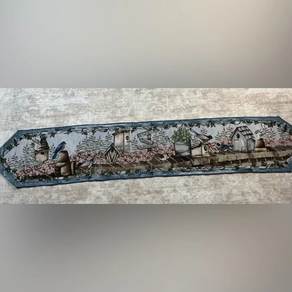 Spring Bird Garden Tapestry Table Runner‎ 70” Cottagecore Floral Birds