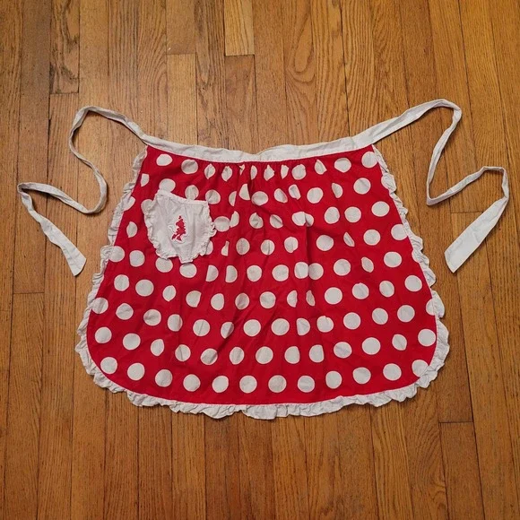 Disney Apron Red White Polka Dot Ruffle Minnie Mouse Feminine Trad Wife Cottage