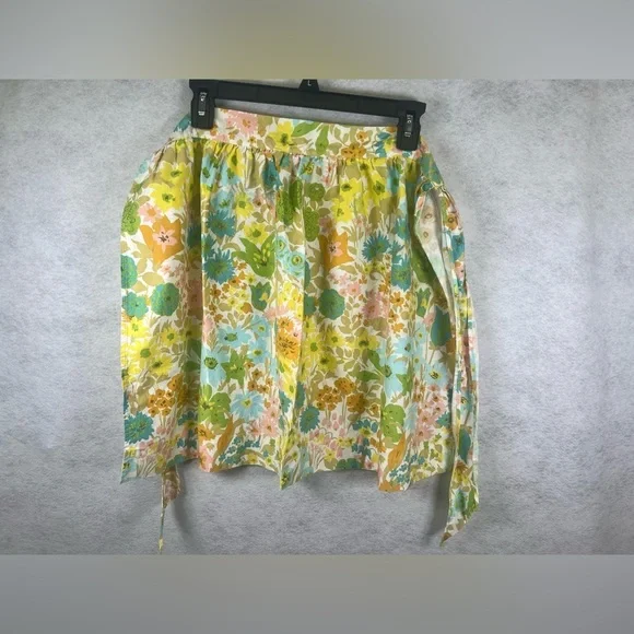 Vintage Waist Apron‎ Yellow, Green & Orange Handmade Graphic With Flowers 70s I4