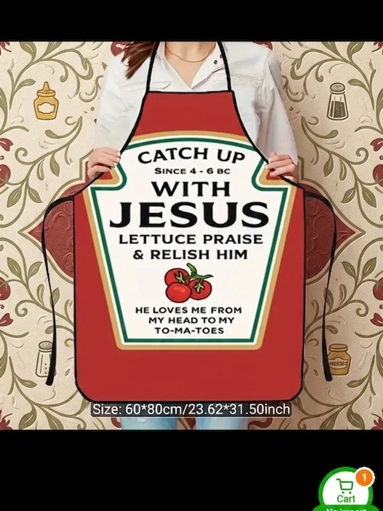 Catch Up with Jesus Red Graphic Kitchen Apron - Novelty Faith-Based Apron
