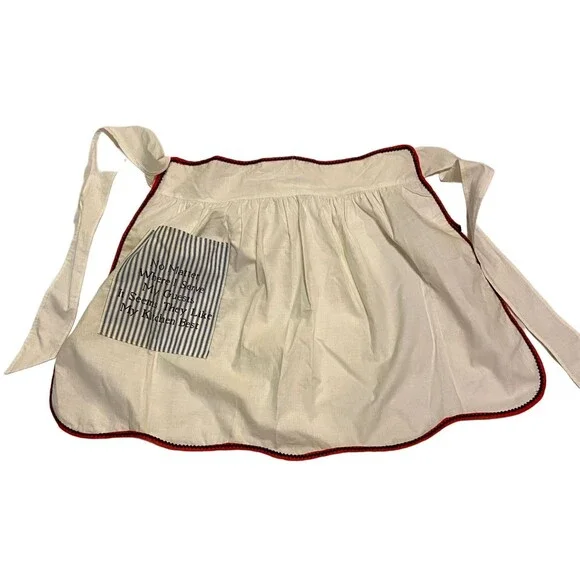 #5750 Womens Cotton White with Red Trim Half Apron