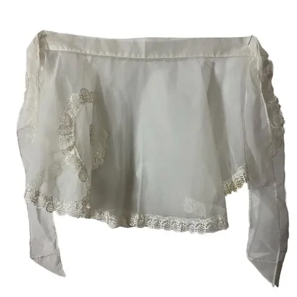 #5735 Womens Sheer Bride VTG White Lace Half Hostess Apron.