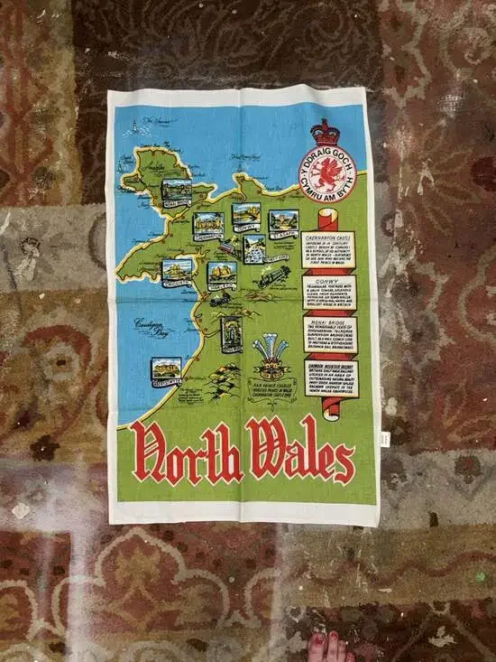 Vintage North Wales Souvenir Map 100% Cotton Tea Towel