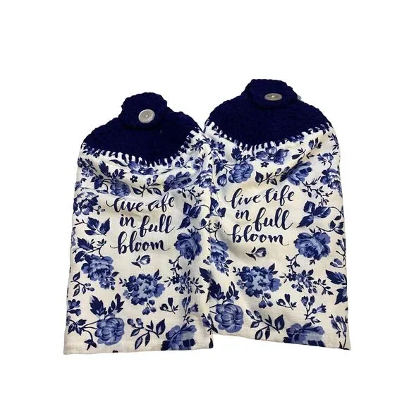 #4796 Hand made set of blue kitchen towels knitted