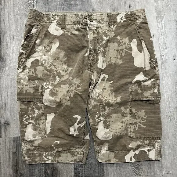 North Face Shorts Mens 36 Brown Camo Cargo Ripstop Canvas Pockets Outdoor Hike