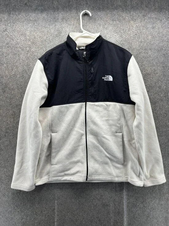 The North Face Jacket Men Large White Black Fleece Full Zip Outdoor Hiking Cream