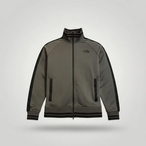 The North Face Track Jacket Mens Medium Grey Full Zip Striped Rib Mock Neck Logo