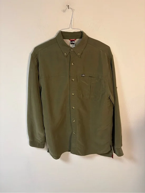The North Face Mens  Olive Button-Up Work Shirt Modal Blend Medium