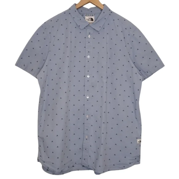 The North Face Blue Patterned Short Sleeve Button Down Shirt Sz XXL