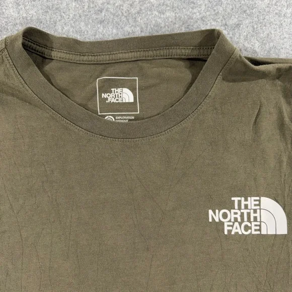 The North Face Mens Olive Green Graphic Box Logo T-Shirt XL Never Stop Exploring