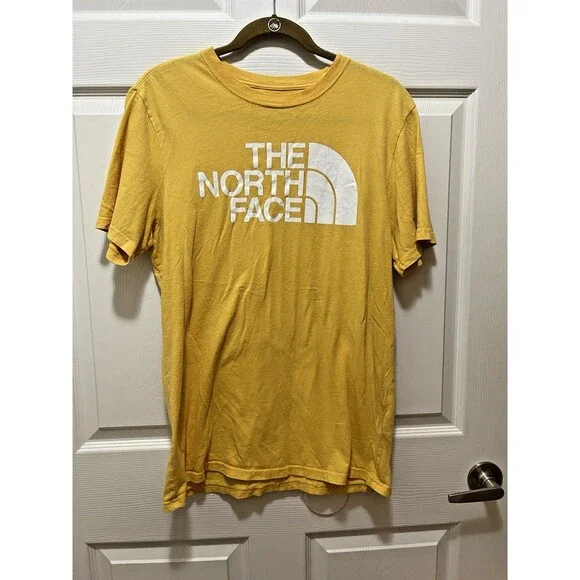 The North Face T-shirt Mens Short Sleeve Logo Size M Yellow Cotton