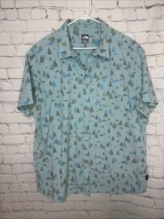 The North Face Bigfoot Sasquatch Forest Print Button Up Shirt Men’s XXL
