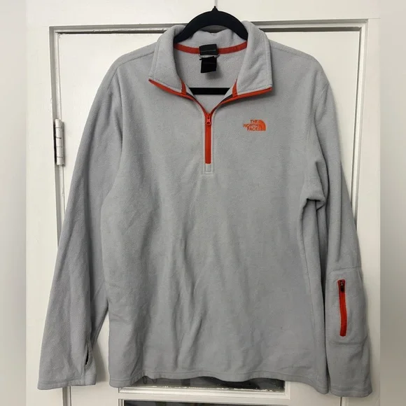 The North Face Light Gray and Red Fleece Pullover