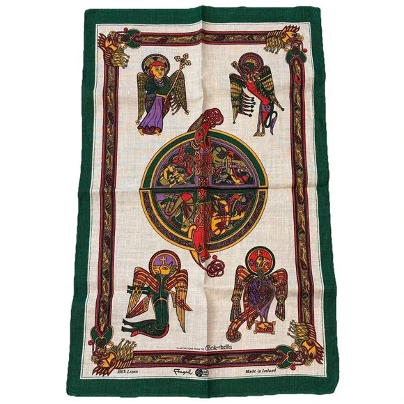 Vtg. Irish Linen Tea Towel Celtic From The Book Of‎ Kells  18x29 Wall Hanging