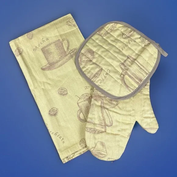 Bodrum Organic Tea Towel,‎ Oven Mitt & Pot Holder Set - Organic Cotton - NEW