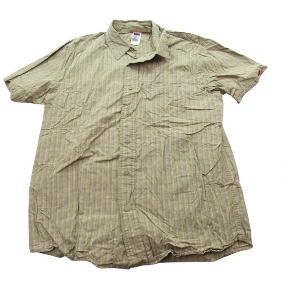 The North Face Mens Large Short Sleeve Plaid‎ Button Down Shirt Olive Green Tan