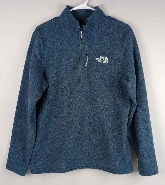 The North Face Mens M Blue 1/4 Zip Pocket Long Sleeve Sweater Knit Fleece Jacket