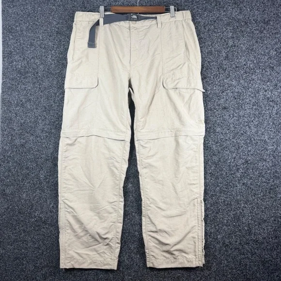 The North Face Mens XL Short Convertible Hiking Pants Tan‎ Khaki Nylon Zip Off