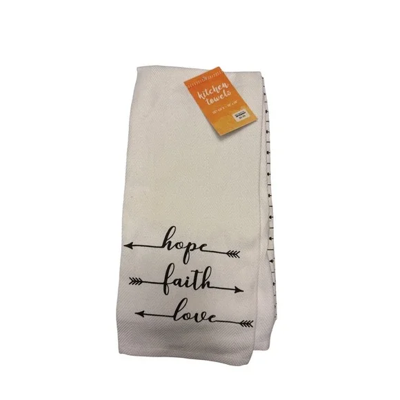 2 KITCHEN TOWELS WHITE BLACK HOPE FAITH LOVE BIBLE ARROWS NEW Bed Bath & Beyond