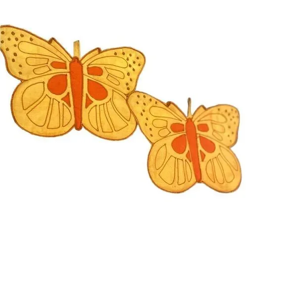 Vintage Butterfly Pot Holder Wall Hanger Set Of Two