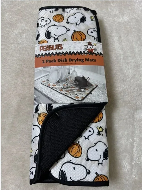 Peanuts Snoopy & Pumpkins Autumn Fall 2 Pack Dish Drying Mats 16 x 18