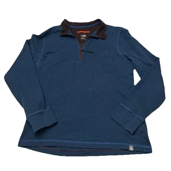 The North Face Sweater Mens Medium Blue‎ Quarter 1/4 Zip Pullover Long Sleeve