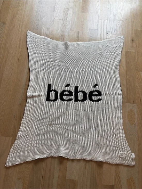 Domani Home Knit Baby Blanket - Cream with Black Lettering