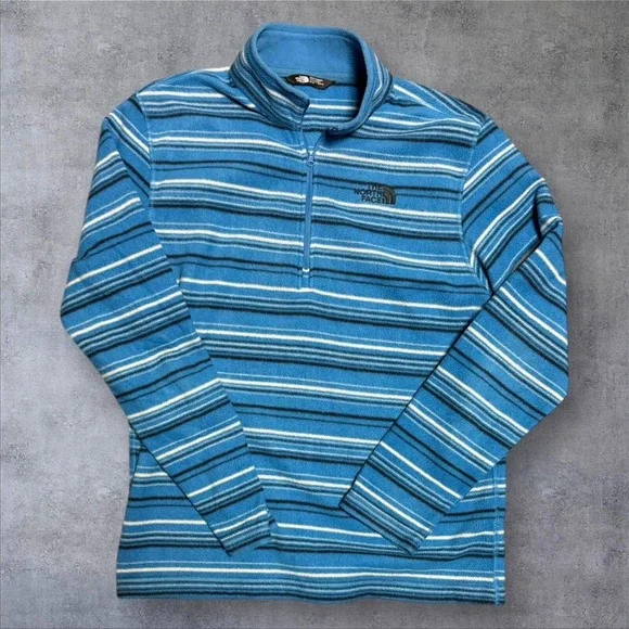 North Face striped‎ blue fleece pullover sweater medium