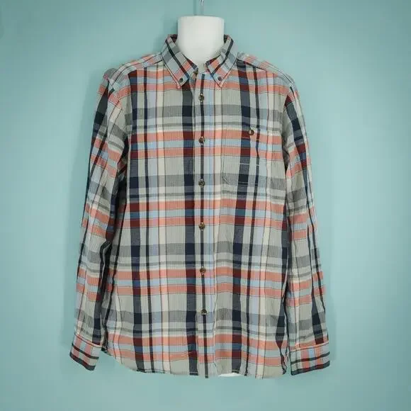 The North Face Size Large L Plaid Print Collared Button Long Sleeve Cotton Shirt