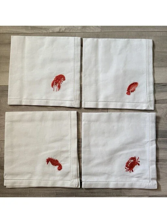 Sea Life Fabric Table Napkins Lot of 4 Napkins 20