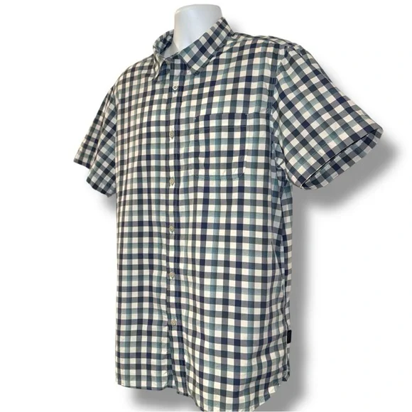 The North Face Men’s XL Gingham Check Short Sleeve Button-Up Shirt Blue/Teal