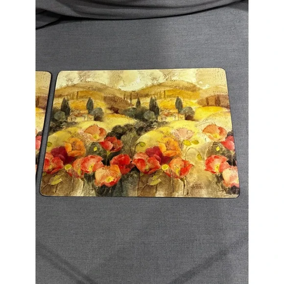 Albena Hristova Cork Backed Placemats Set of 2 Red Poppies Tuscan Landscape