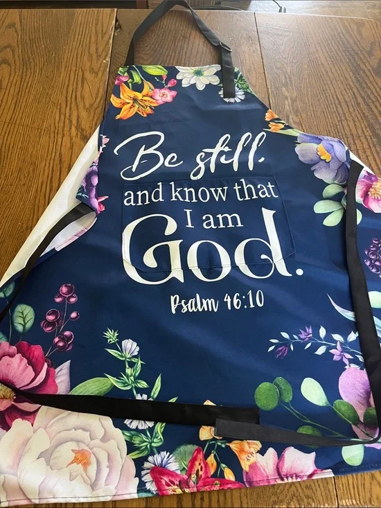 Be Still Navy Floral Apron with Psalm 46:10 - Inspirational Kitchen Apron