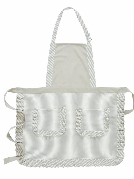 Ruffle Stripe Farmhouse Apron Neutral Beige Cottagecore Nancy Meyers Kitchen
