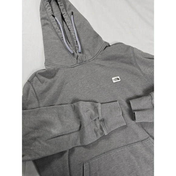 The North Face Hoodie Mens Medium Gray Pullover Sweatshirt Small Logo‎ Patch