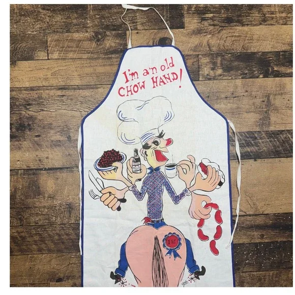 Vintage Novelty Chef Apron I am an Old Chow Hand Graphic Print‎