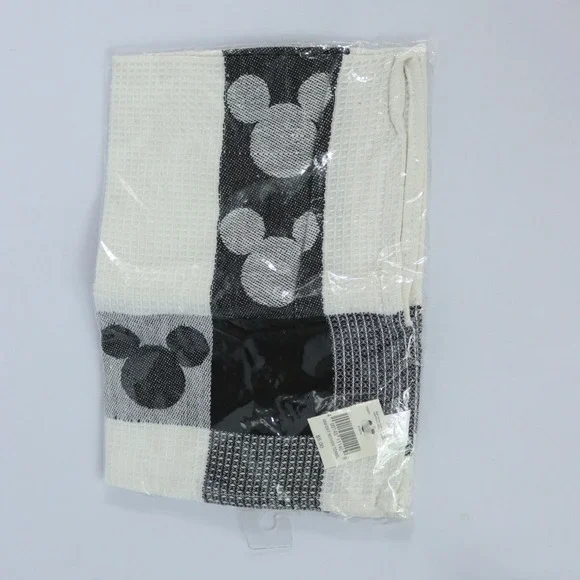 NEW Disney Parks Home Black and White Kitchen Towel Mickey Mouse Waffle Weave