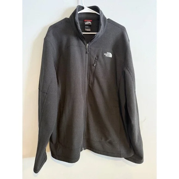 The North Face‎ Mens XL Black Full Zip Textured Fleece Jacket Chest Pocket