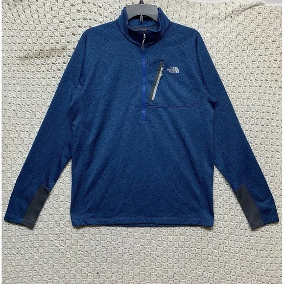 The North Face Sweatershir Men L Fleece 1/4 Zip Blue Front Chest Pocket Pullover