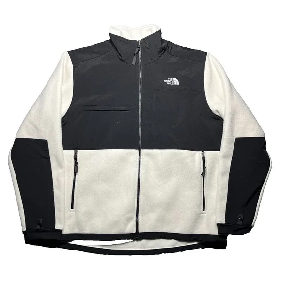 The North Face Denali Jacket Mens XL White Black Full Zip Gorpcore Hiking Fleece
