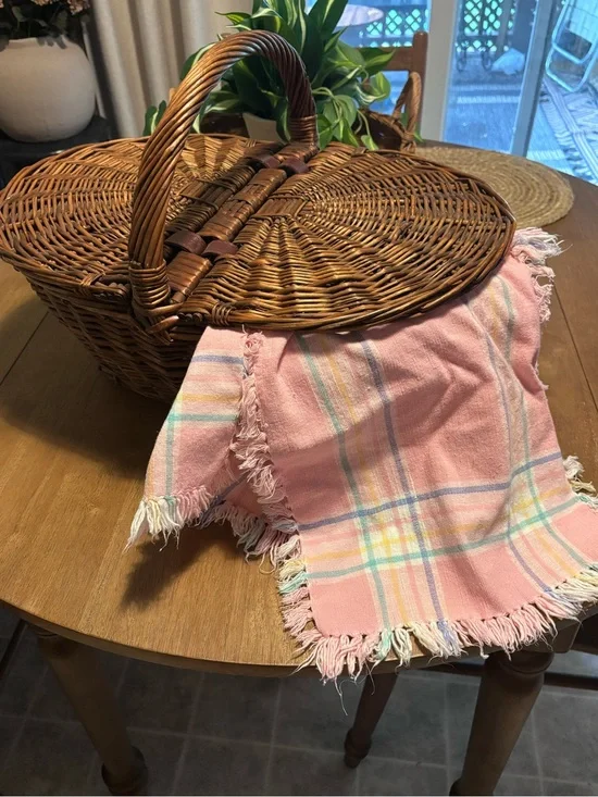 Table Placemats Pink Yellow Green And Blue Plaid With Fringe 2PC